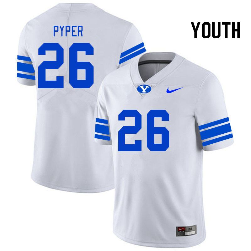 Youth #26 Morgan Pyper BYU Cougars College Football Jerseys Stitched-White - Click Image to Close